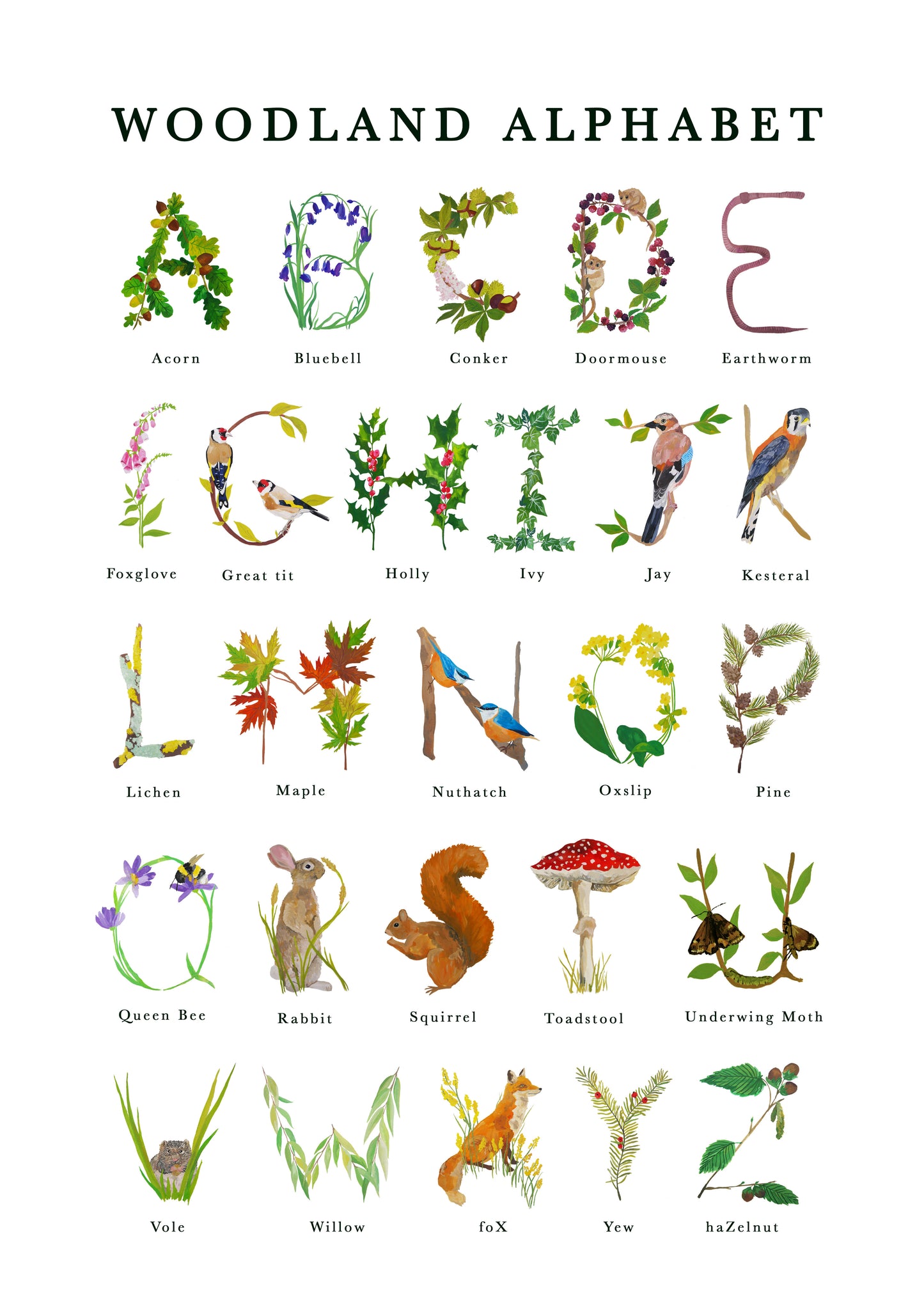 Personalised Woodland Alphabet INITIAL Print