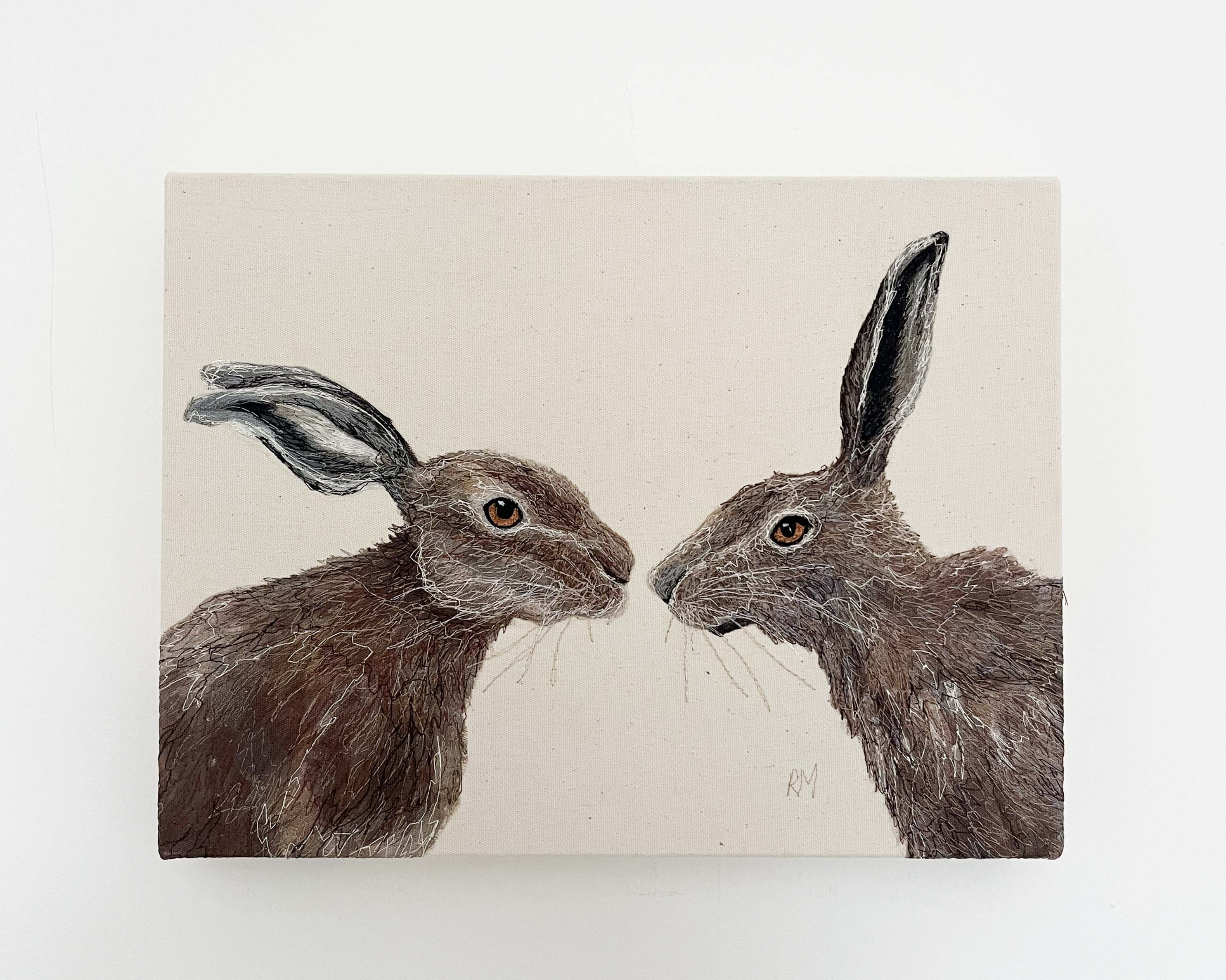 *SOLD* Two Hares Embroidered Canvas