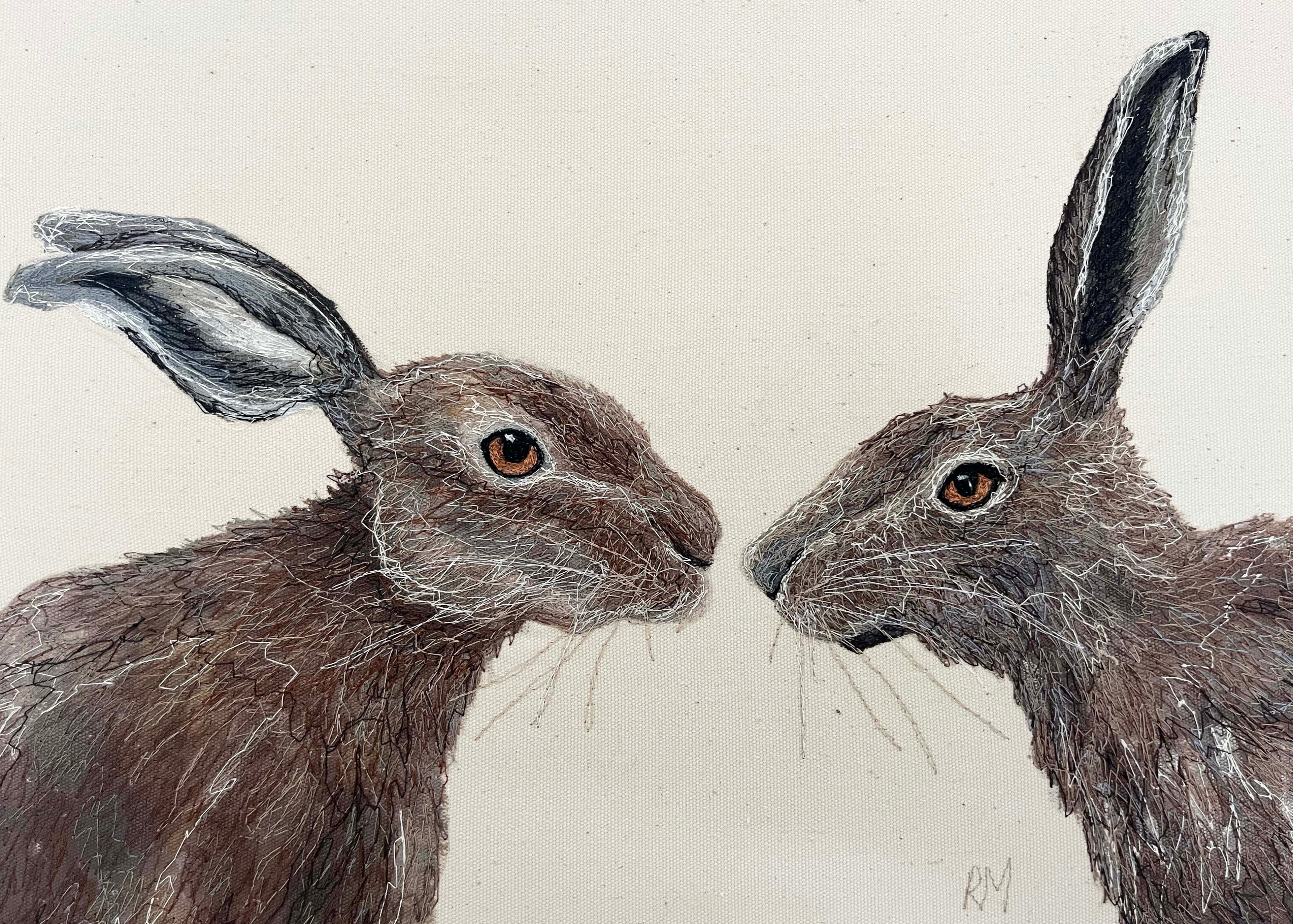 *SOLD* Two Hares Embroidered Canvas