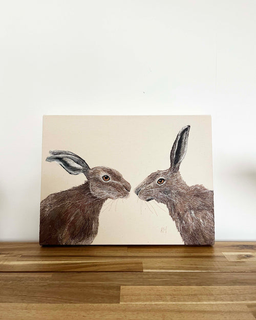 *SOLD* Two Hares Embroidered Canvas