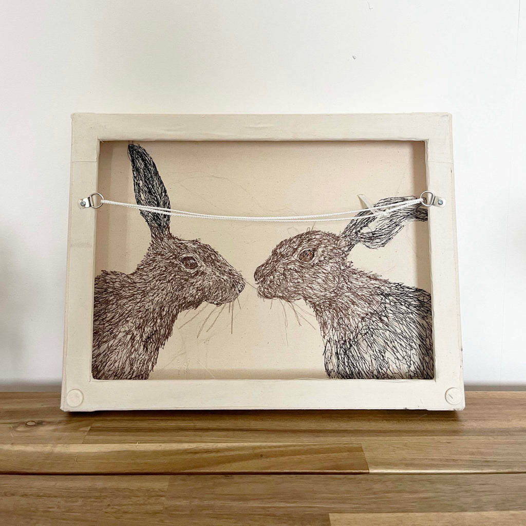 *SOLD* Two Hares Embroidered Canvas