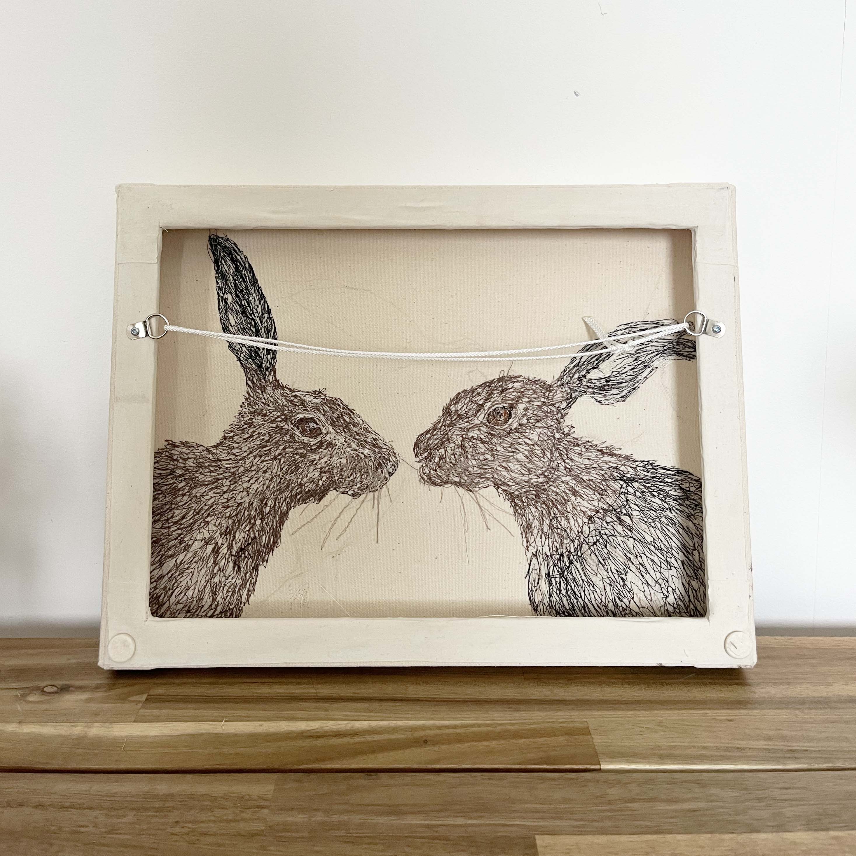 *SOLD* Two Hares Embroidered Canvas