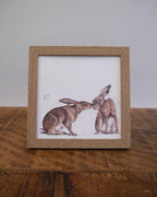 Two Hares Small Framed Print