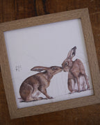 Two Hares Small Framed Print