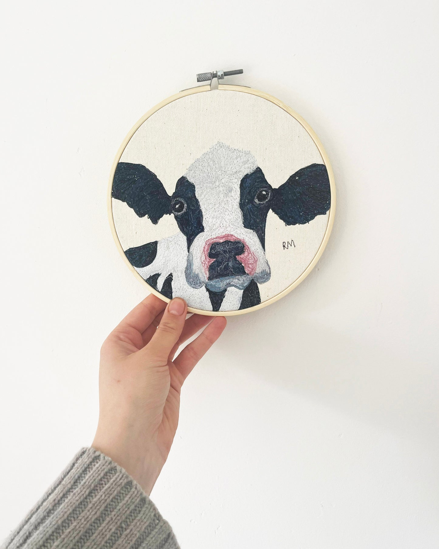 Cow Embroidery Hoop Picture