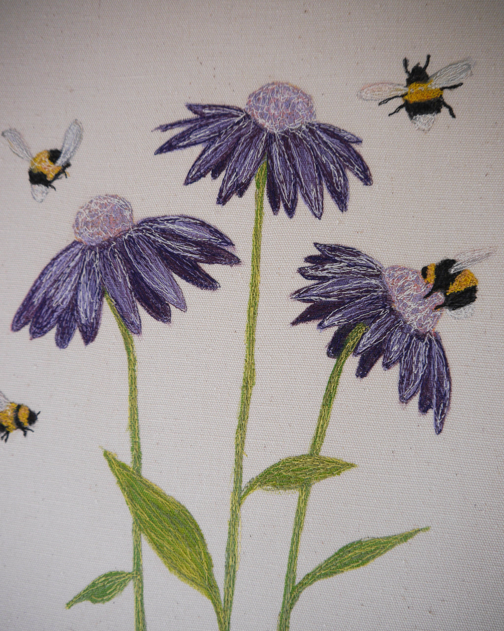 Bees on Blooms Embroidered Canvas