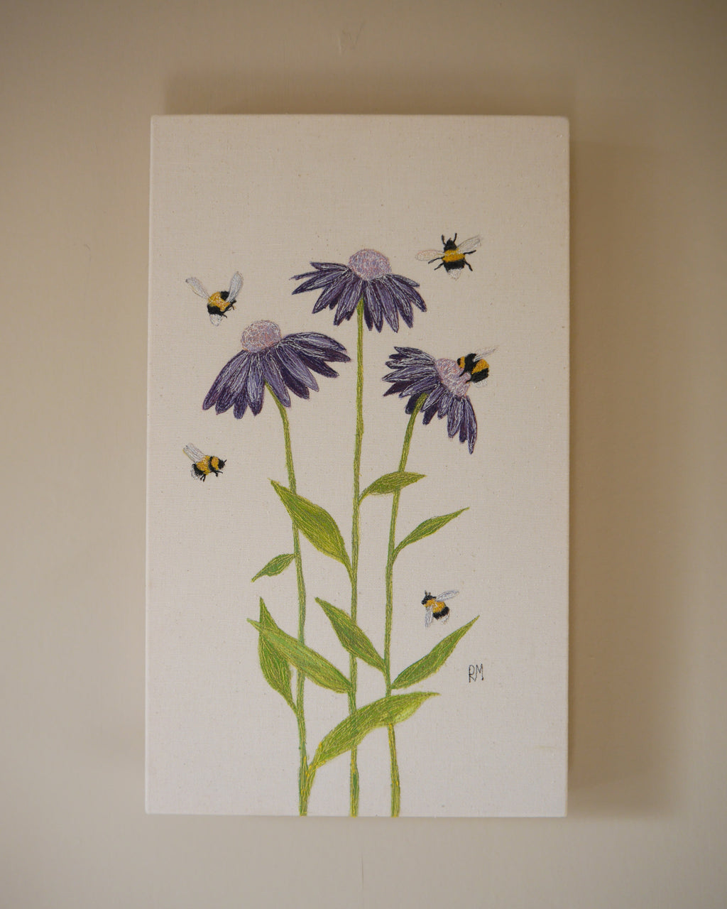 Bees on Blooms Embroidered Canvas