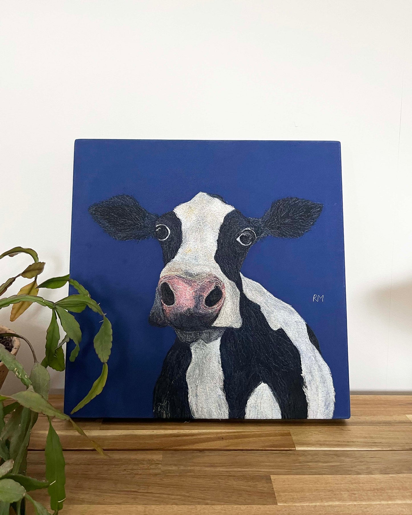 Friesian Cow Embroidered Canvas