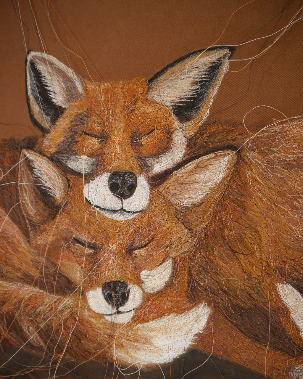 Sleeping Foxes Embroidered Canvas