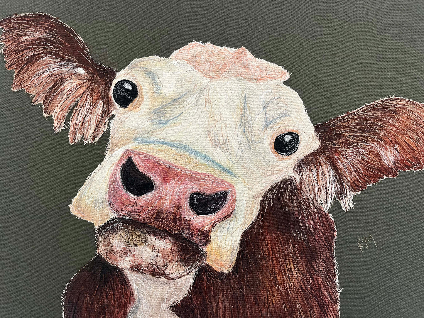 Hereford Cow Embroidered Canvas