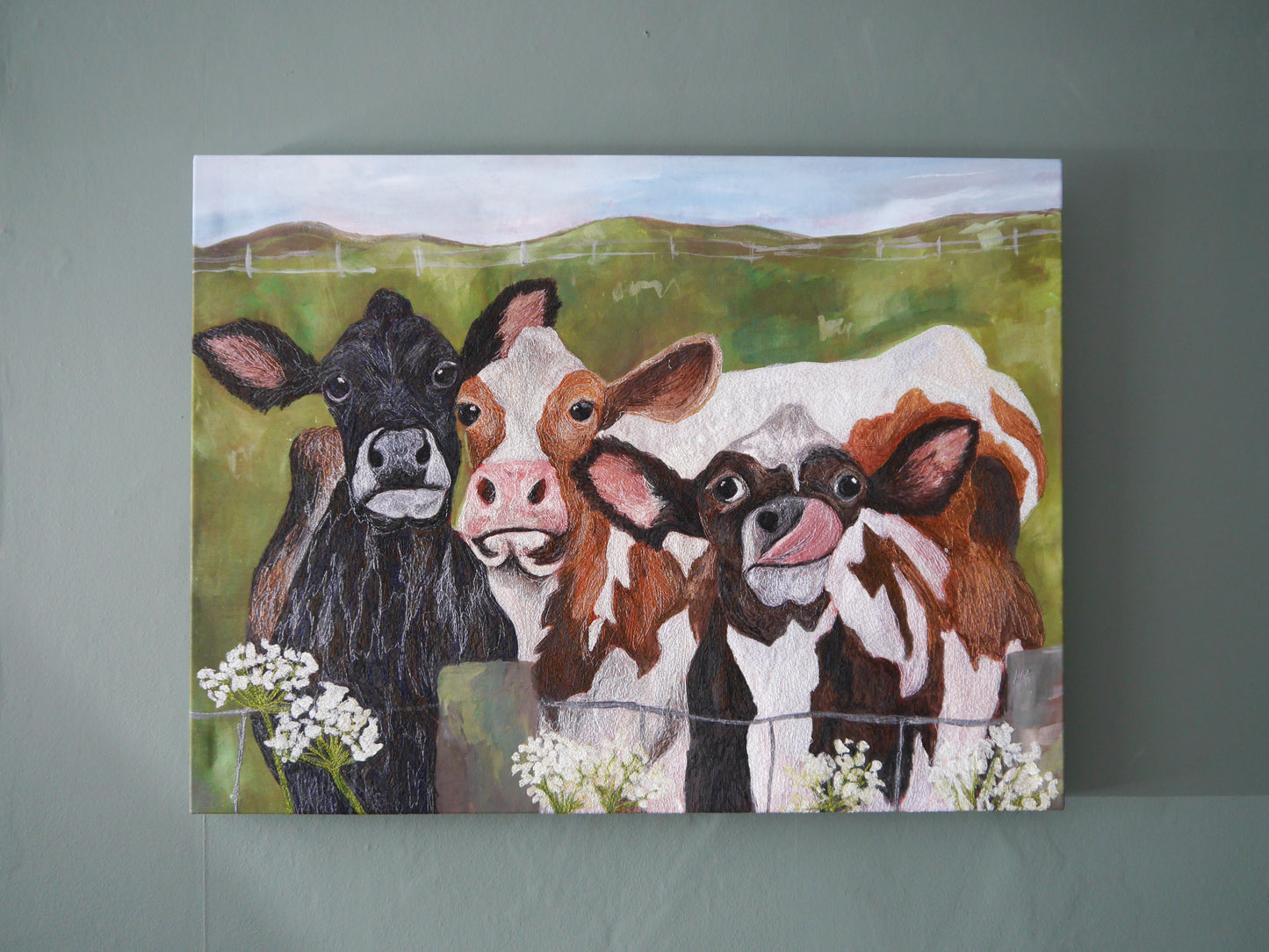 Herd of Cows Embroidered Canvas