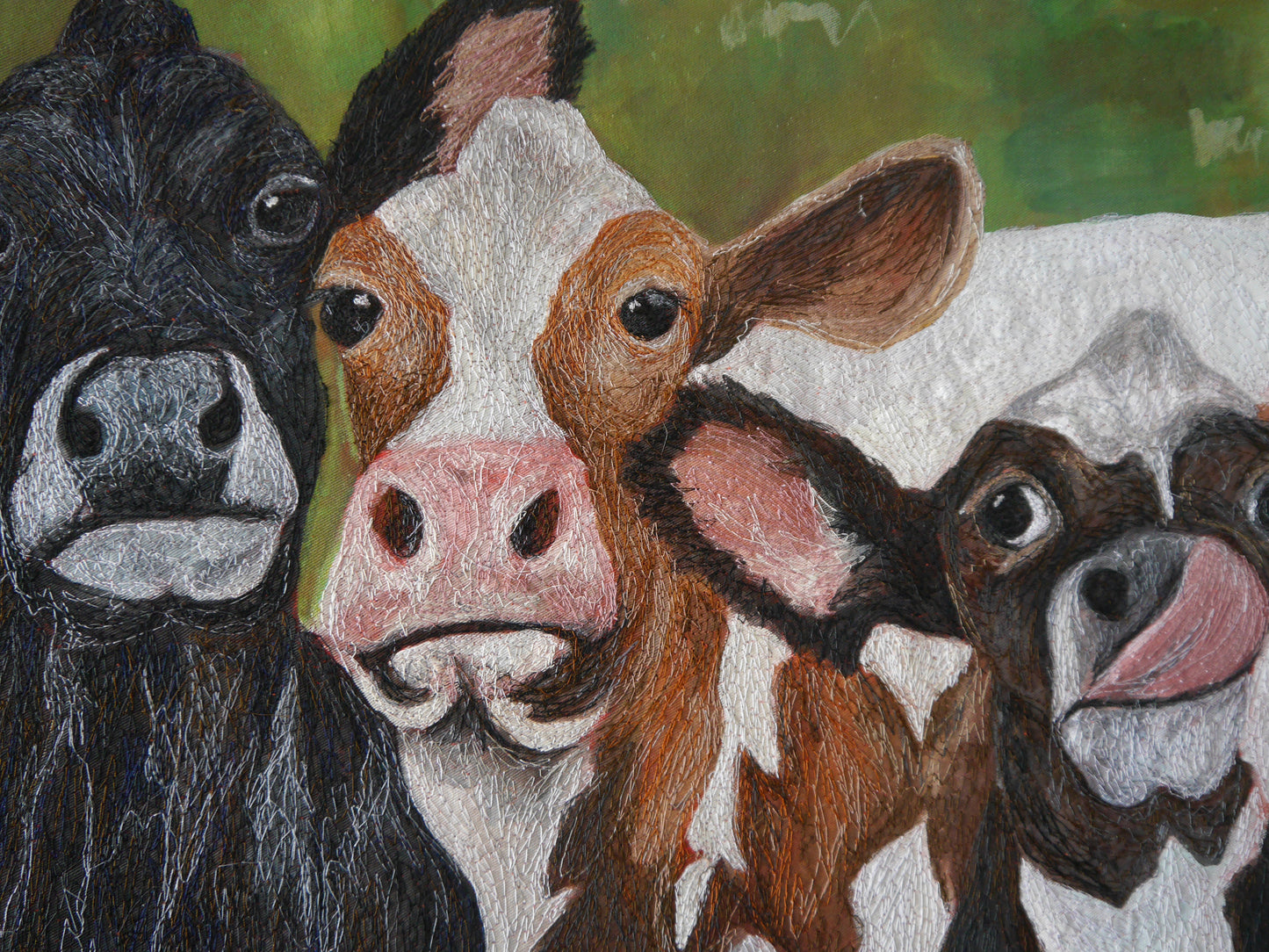 Herd of Cows Embroidered Canvas