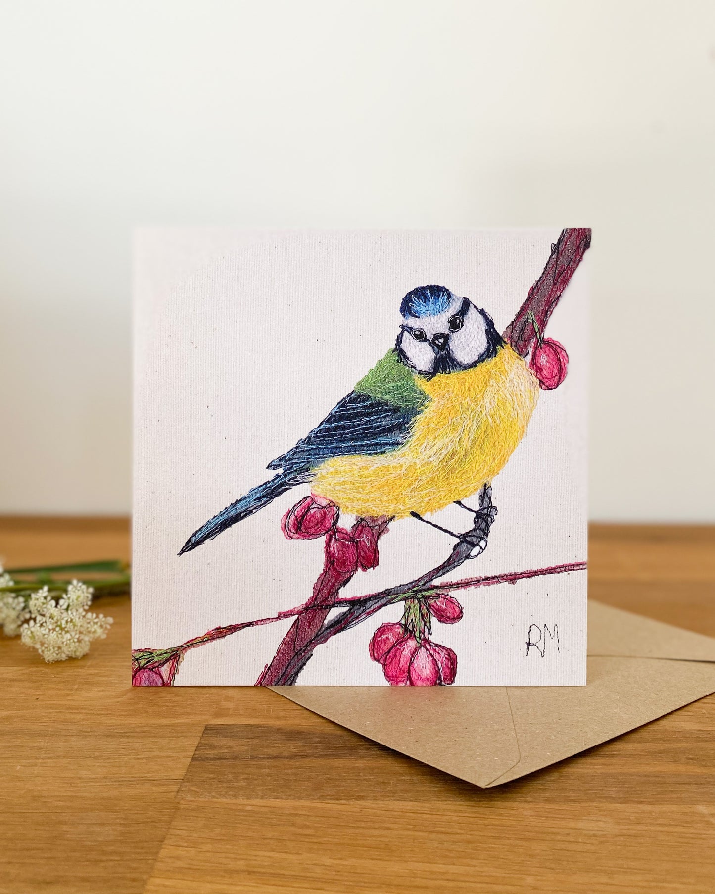 Bluetit on Blossom Greetings Card