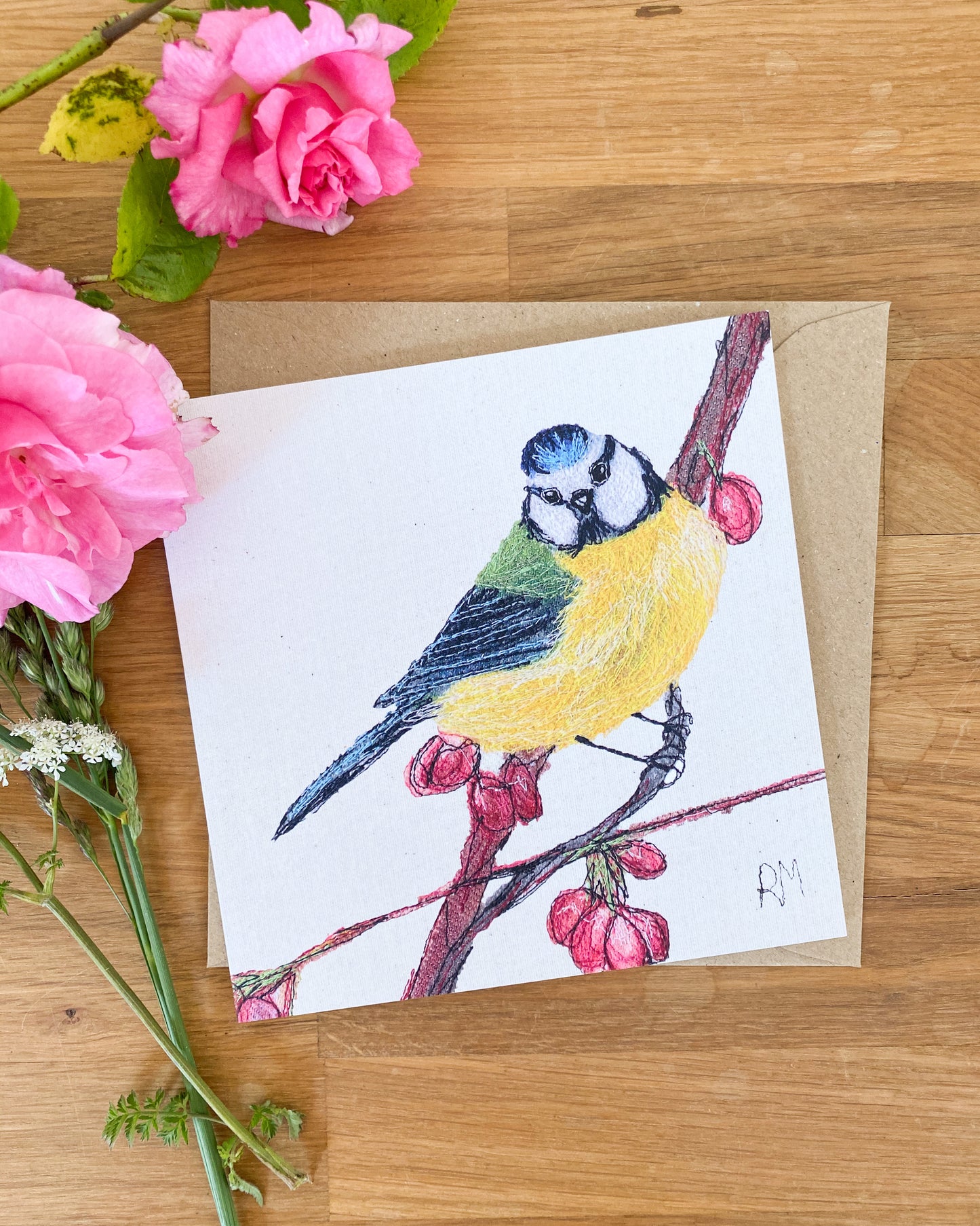 Bluetit on Blossom Greetings Card