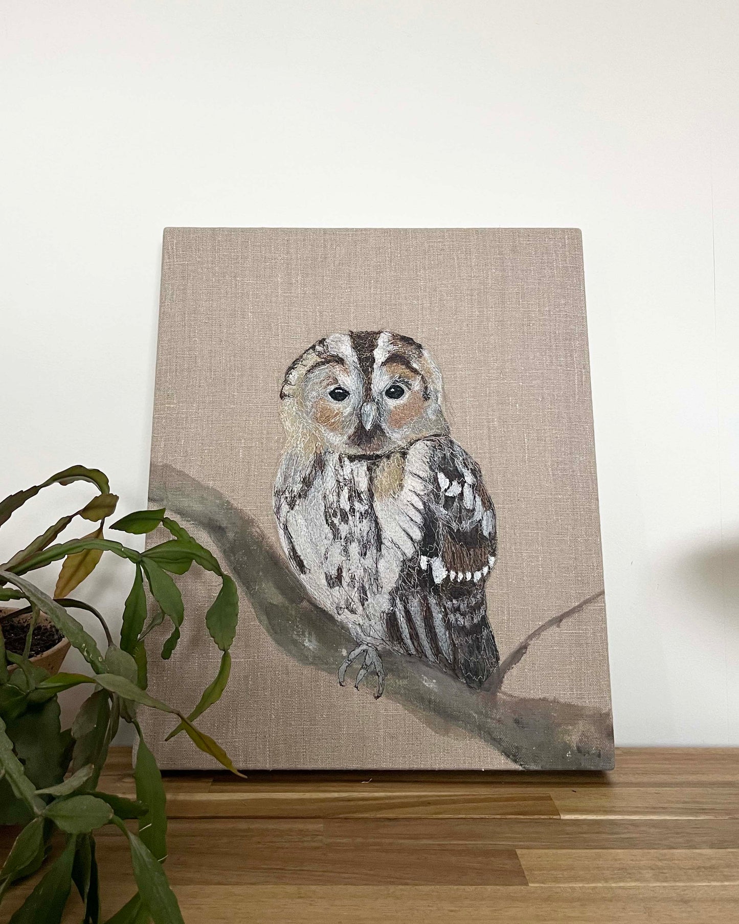 Barn Owl Embroidered Canvas