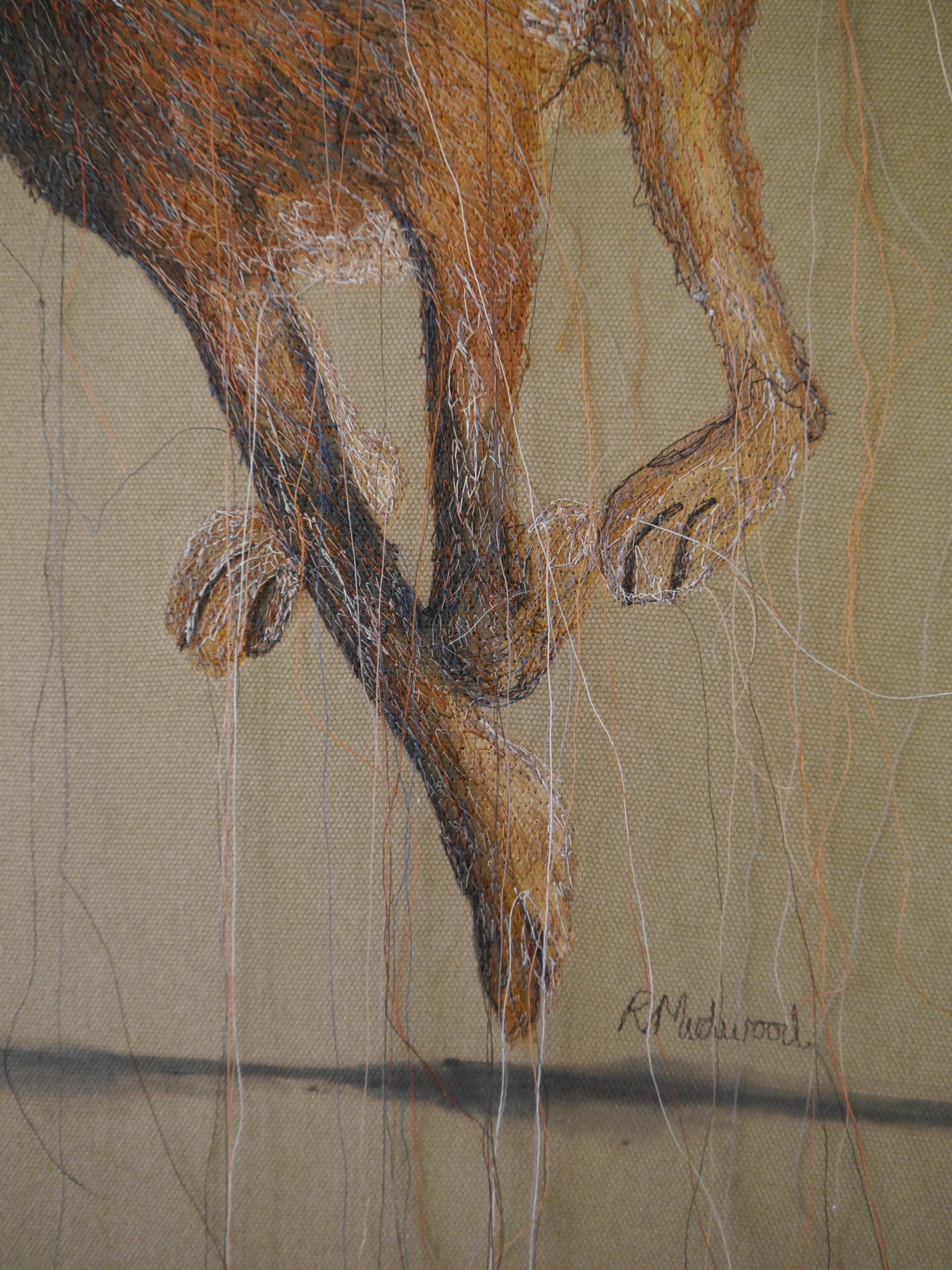 *Sold* Running Hare Embroidered Canvas