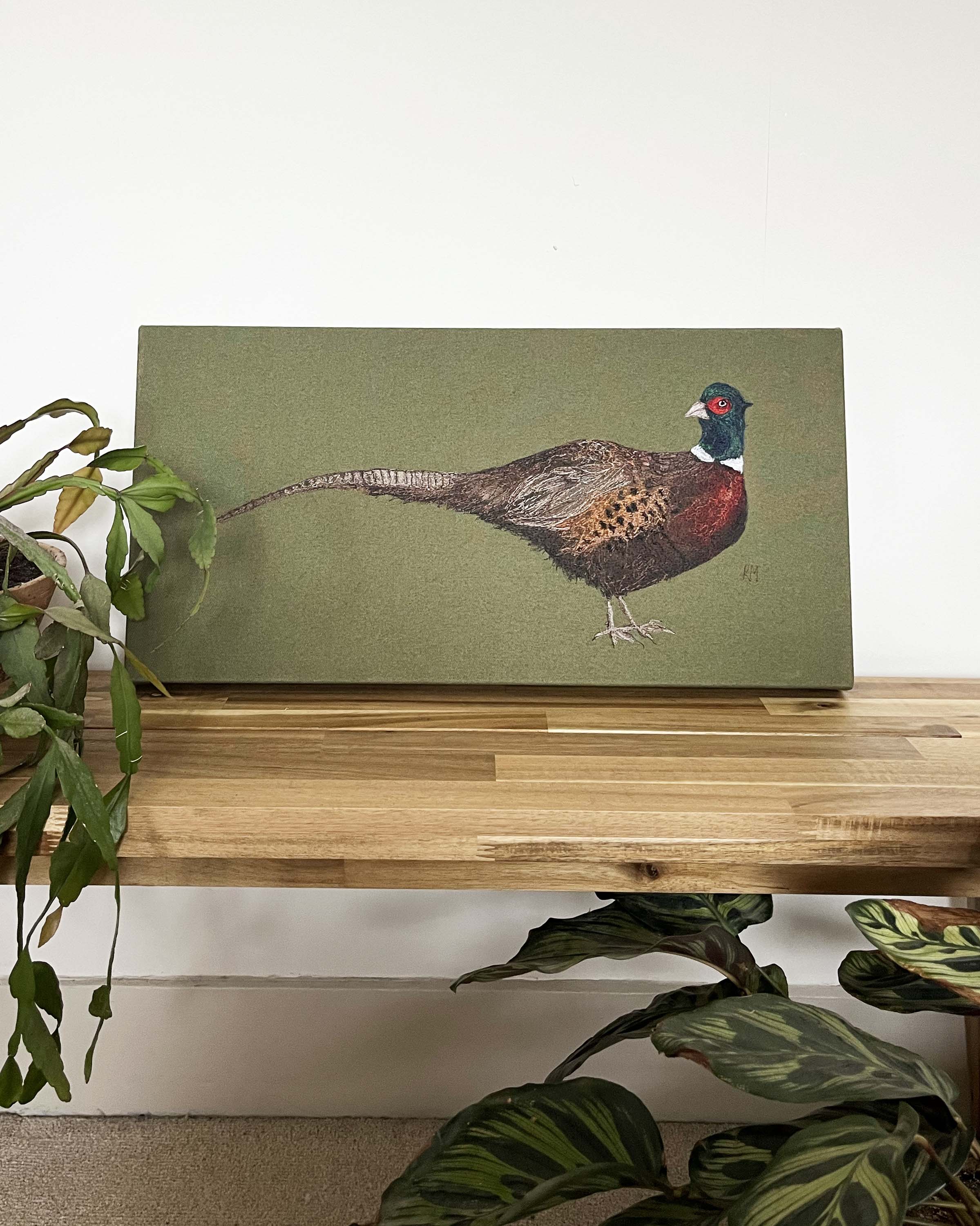 *SOLD* Pheasant Embroidered Canvas