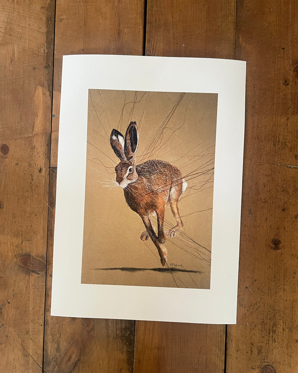 *Sold* Running Hare Embroidered Canvas