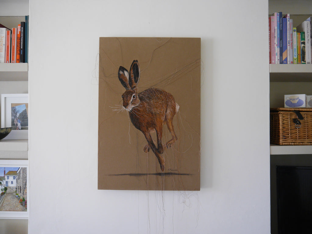 *Sold* Running Hare Embroidered Canvas