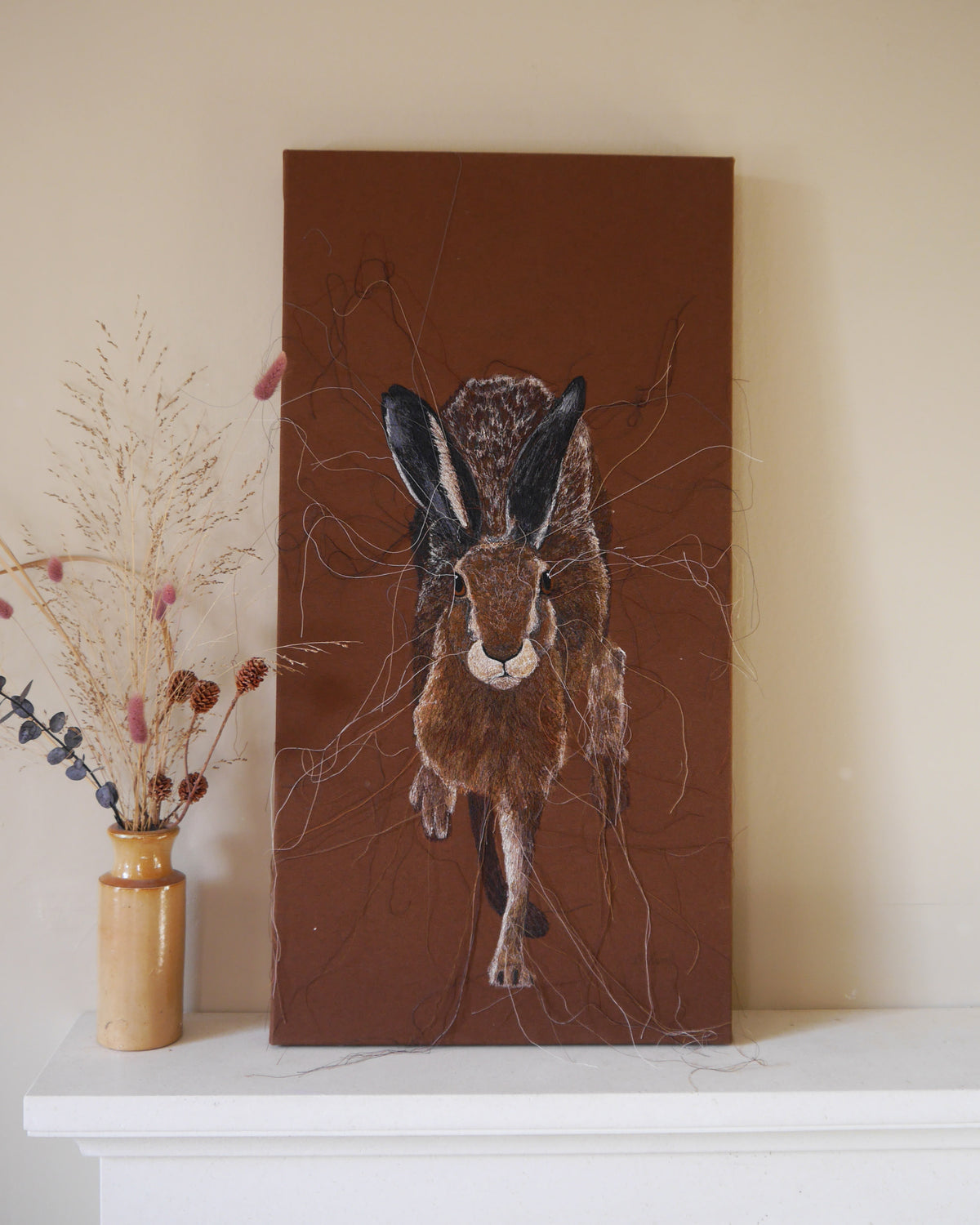 Running Hare Embroidered Canvas