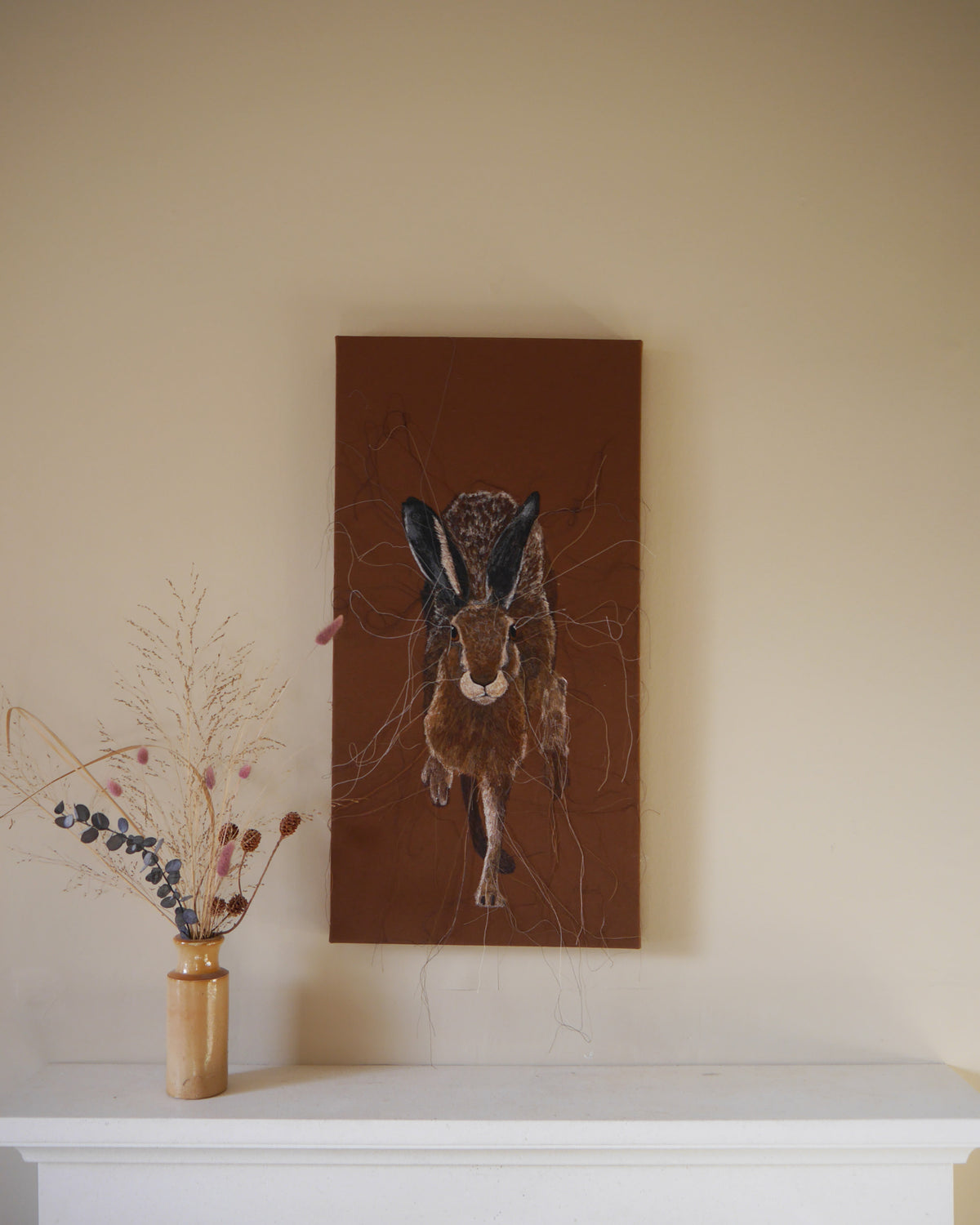 Running Hare Embroidered Canvas