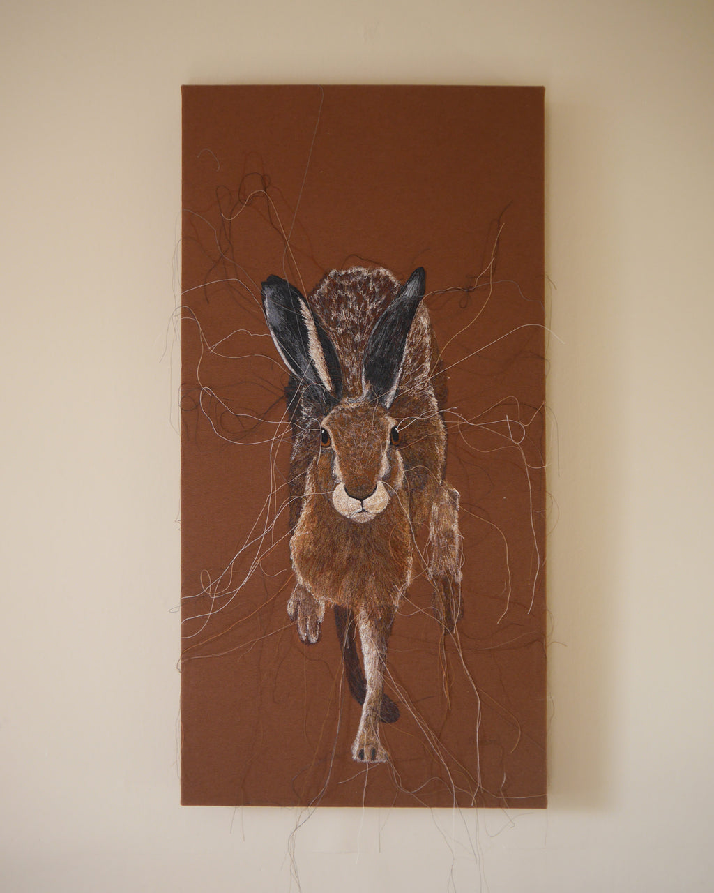 Running Hare Embroidered Canvas