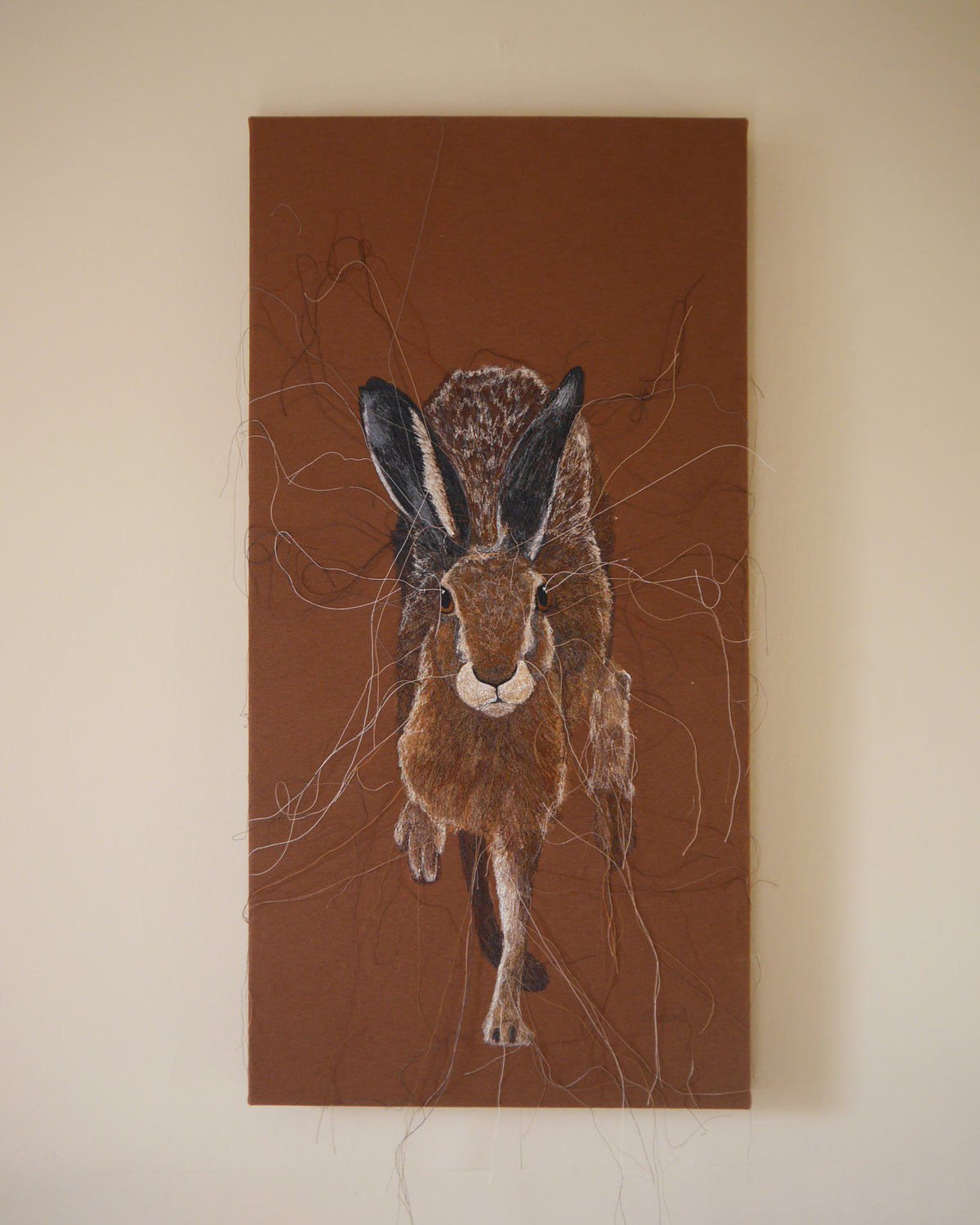 Running Hare Embroidered Canvas