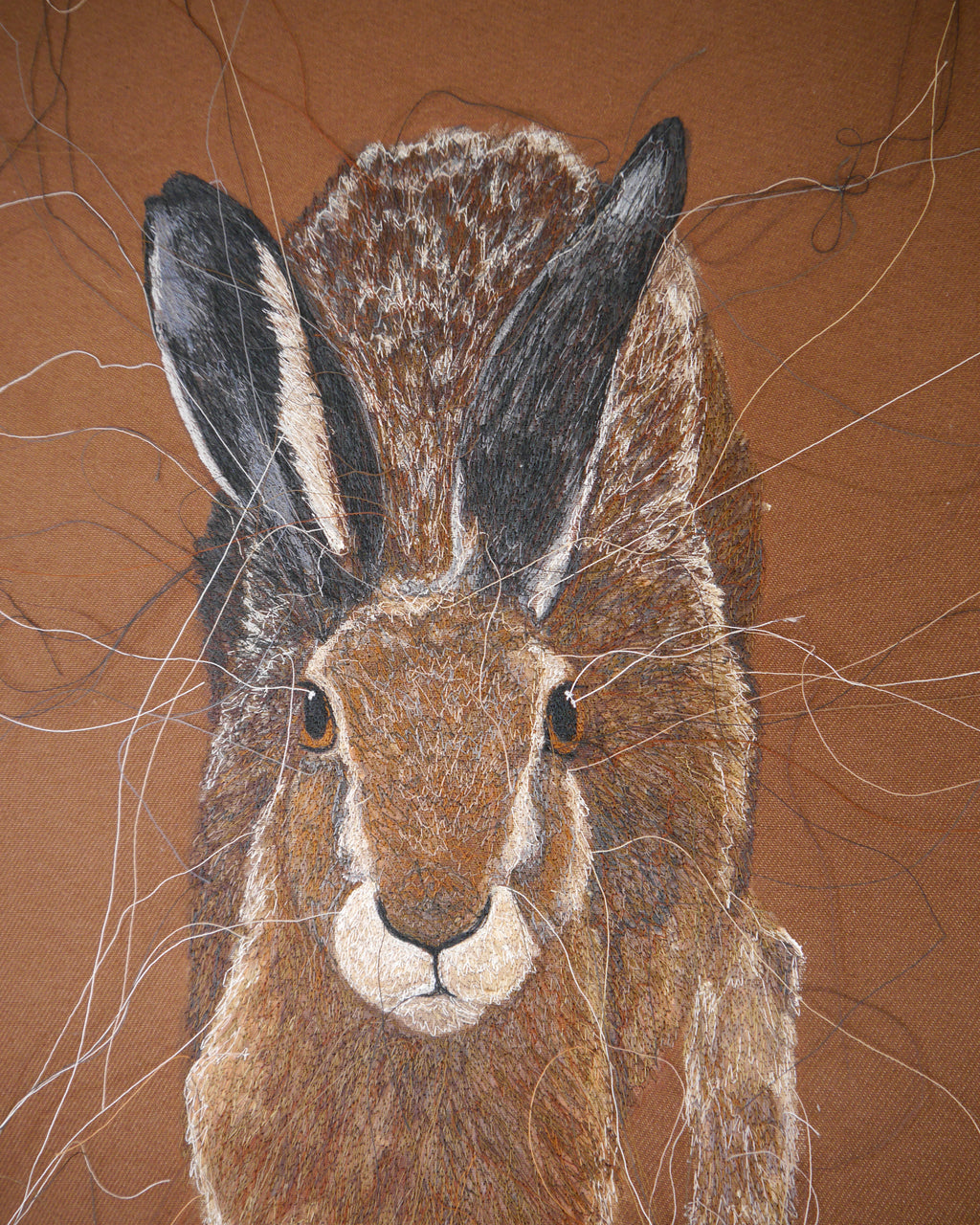 Running Hare Embroidered Canvas