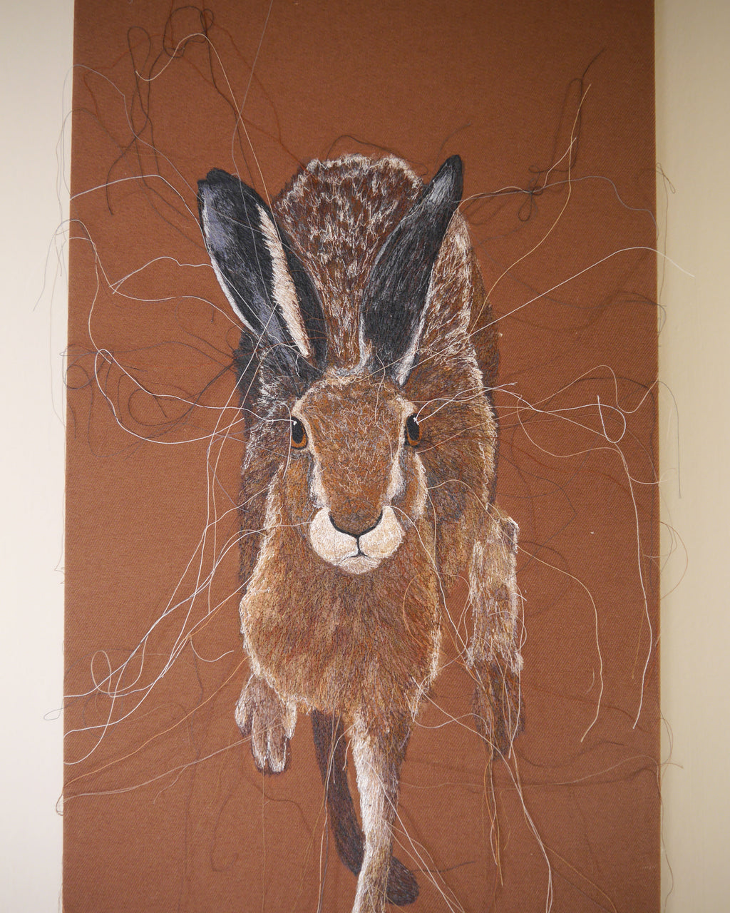 Running Hare Embroidered Canvas