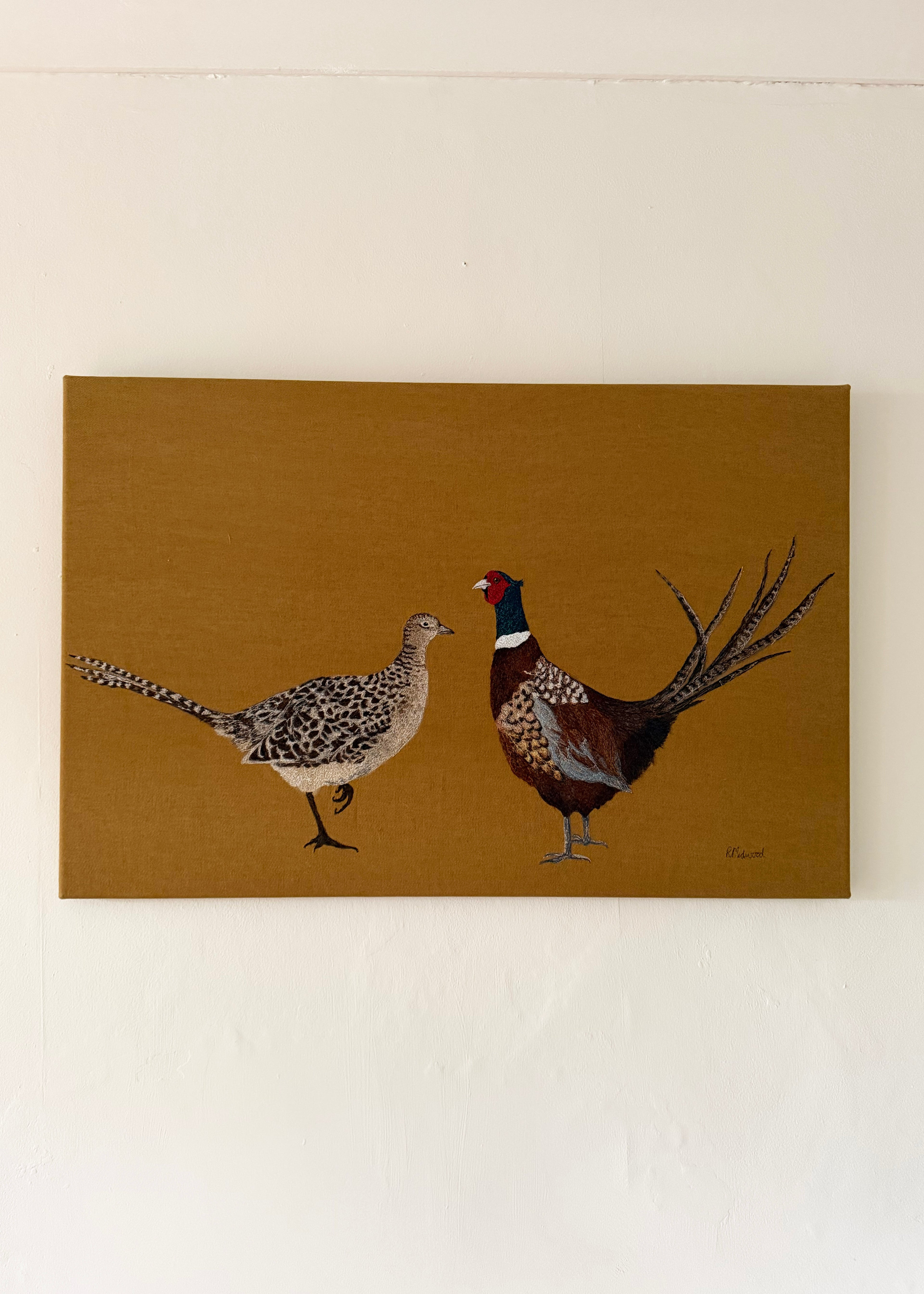 Mr & Mrs Pheasant Embroidered Canvas
