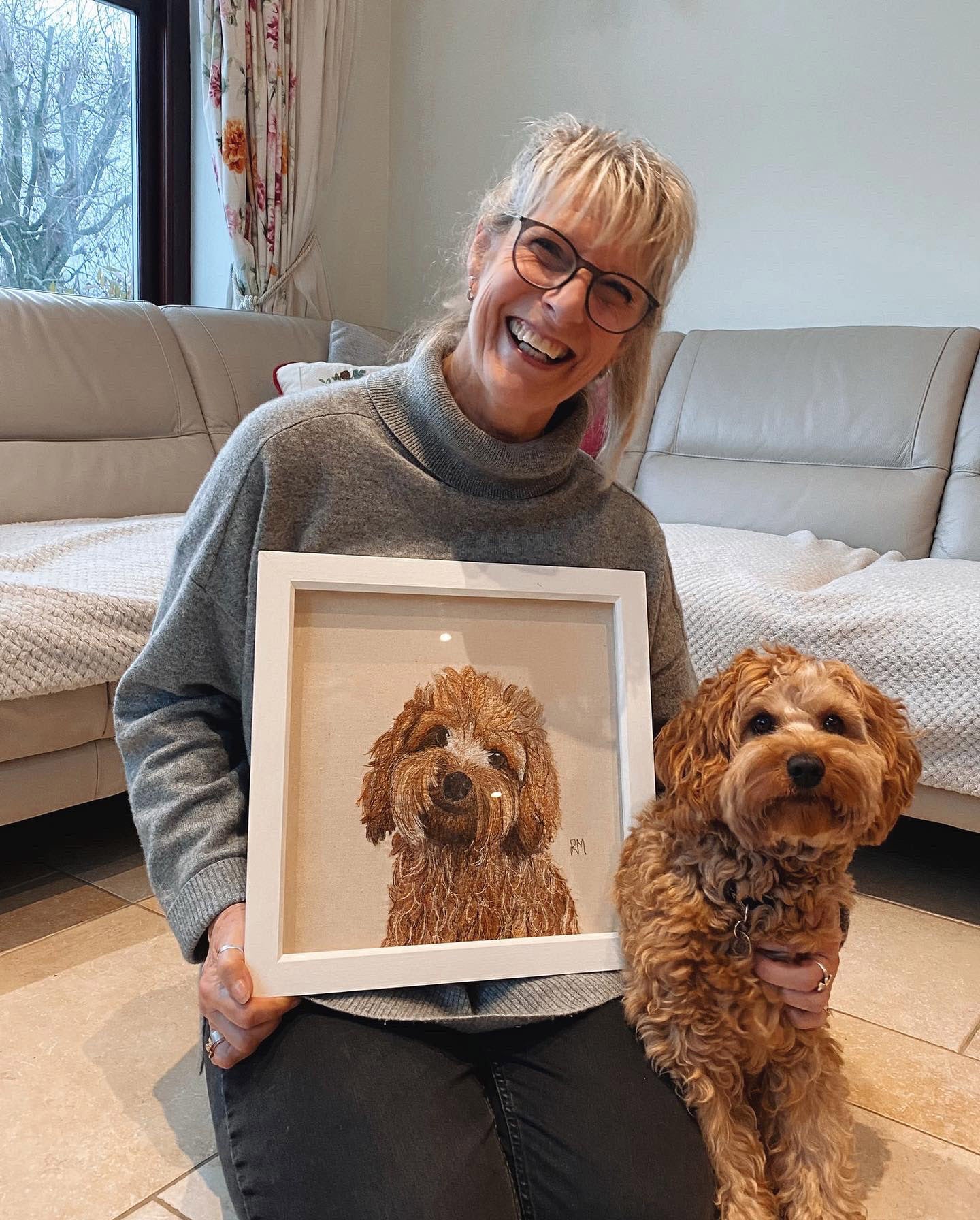 Custom Framed Embroidery Pet Portrait  Book Consultation